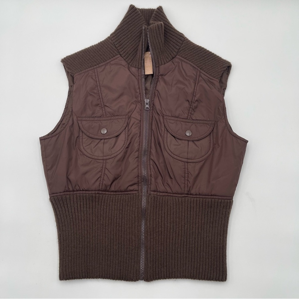 Vtg Y2K Twenty One Brown Puffer & Knit Vest Zip Up Chunky 2000s Size Large - Picture 4 of 12